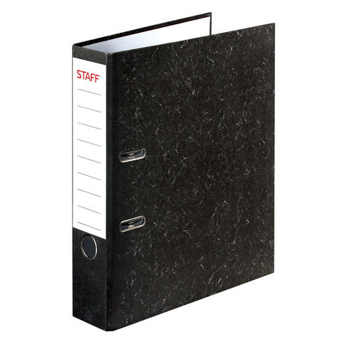 Папка-регистратор STAFF "Бюджет" с мраморным покрытием, 70 мм, без уголка, черный корешок