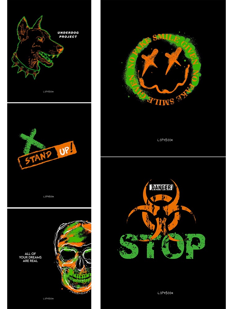 Тетрадь КЛЕТКА 48л. ЧЁРНЫЙ МИКС (48-9621) цв мел обл, 5 диз в спайке, 6+0