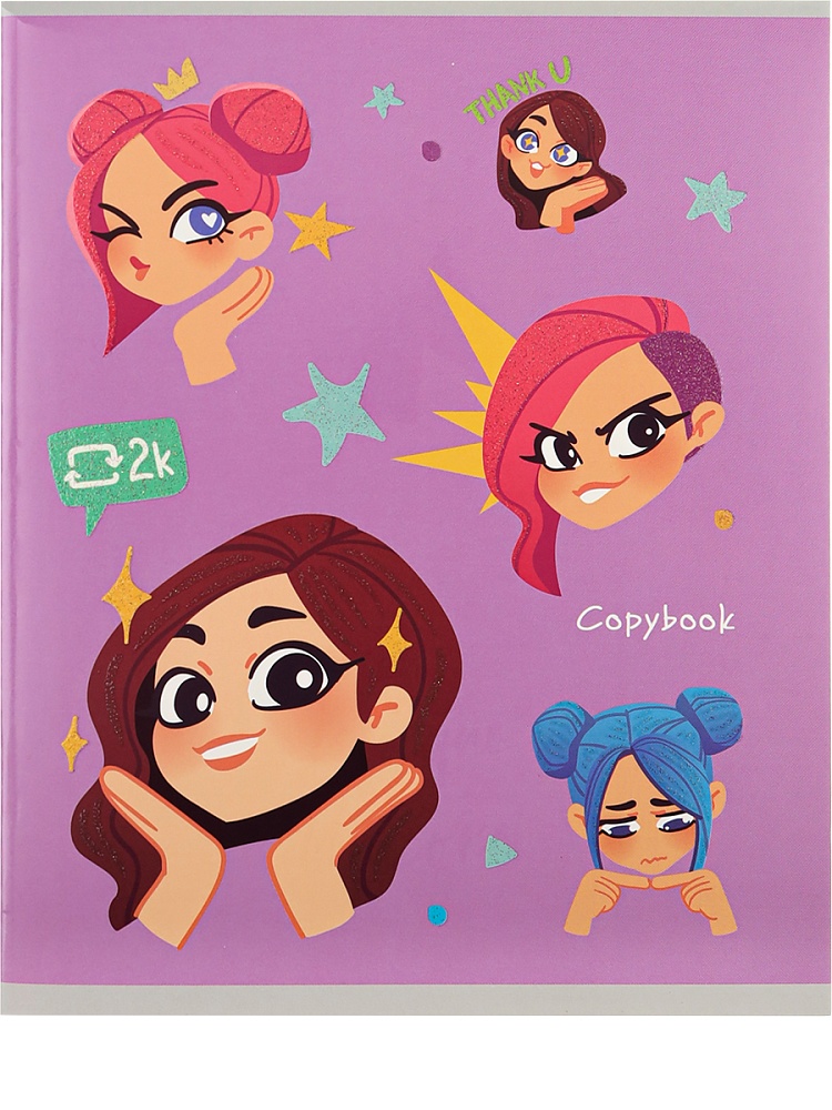 Тетрадь КЛЕТКА 48л. СТИКЕРЫ ДЕВЧОНОК (48-7022) цв мел обл,5 д в сп,глиттер неон.