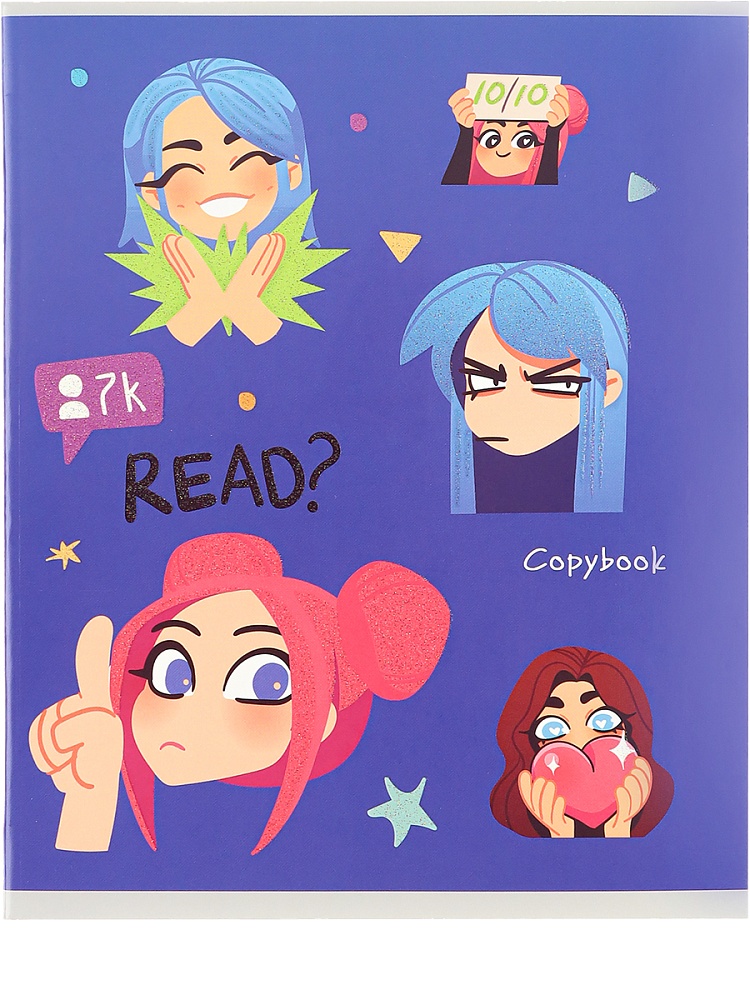 Тетрадь КЛЕТКА 48л. СТИКЕРЫ ДЕВЧОНОК (48-7022) цв мел обл,5 д в сп,глиттер неон.