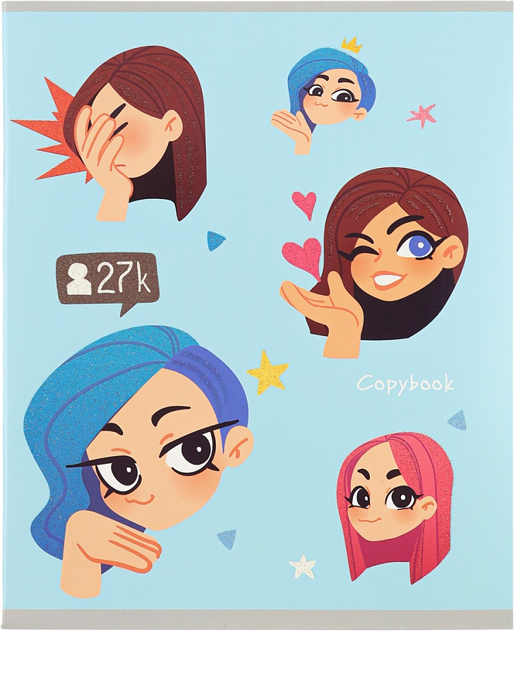 Тетрадь КЛЕТКА 48л. СТИКЕРЫ ДЕВЧОНОК (48-7022) цв мел обл,5 д в сп,глиттер неон.