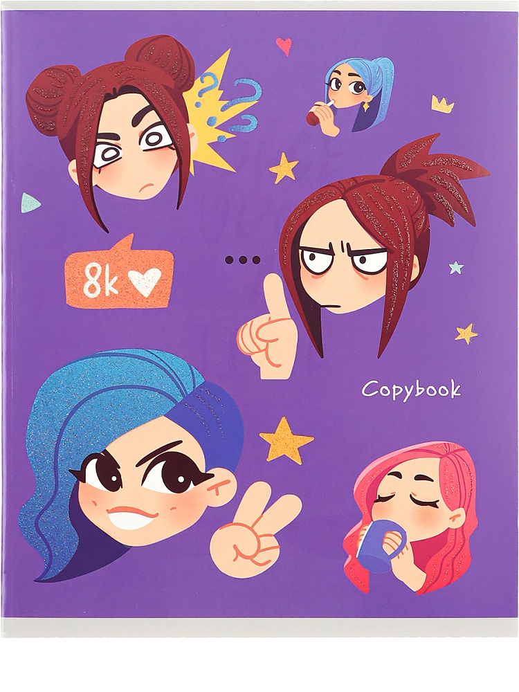Тетрадь КЛЕТКА 48л. СТИКЕРЫ ДЕВЧОНОК (48-7022) цв мел обл,5 д в сп,глиттер неон.
