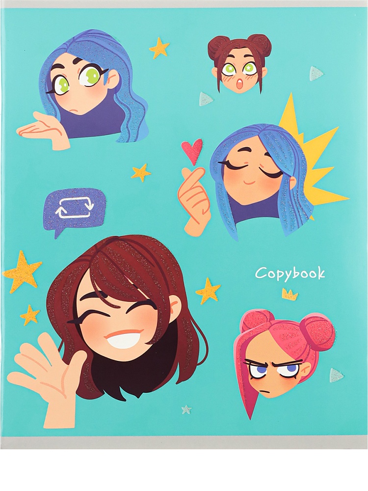 Тетрадь КЛЕТКА 48л. СТИКЕРЫ ДЕВЧОНОК (48-7022) цв мел обл,5 д в сп,глиттер неон.