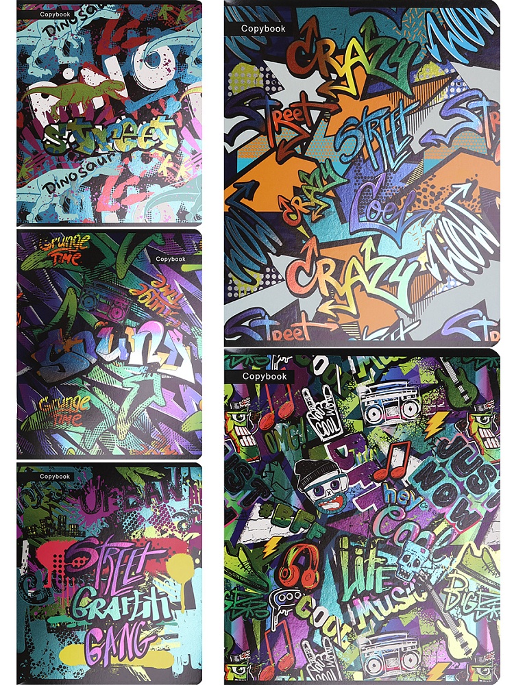ТМ"Collezione" Тетрадь КЛЕТКА 48л. ПЕСТРОЕ ГРАФФИТИ (48-4419) цв. мел обл., 5диз., холодное тиснение