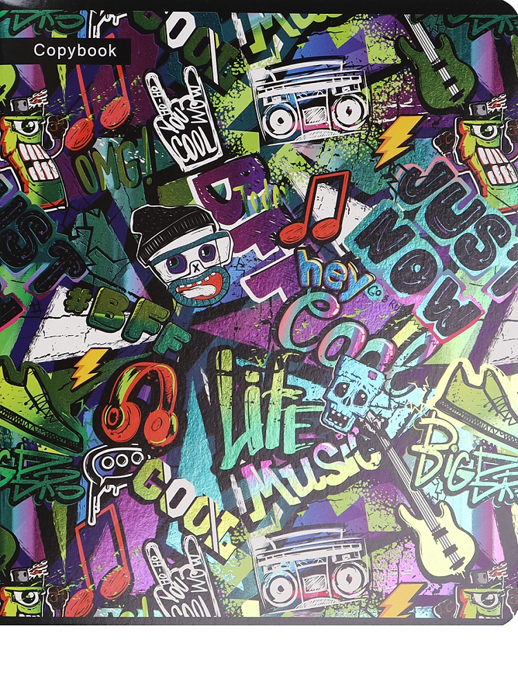 ТМ"Collezione" Тетрадь КЛЕТКА 48л. ПЕСТРОЕ ГРАФФИТИ (48-4419) цв. мел обл., 5диз., холодное тиснение