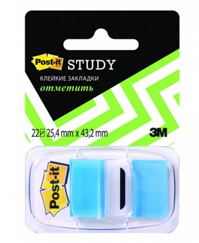 Закладки самоклеящиеся POST-IT Study, пластиковые, 25 мм, 22 шт., синие