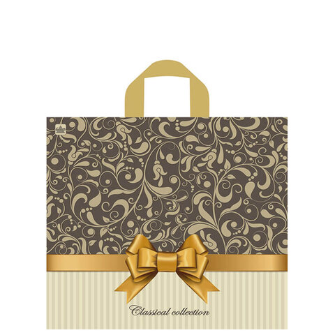 Пакет с петлевой ручкой ПВД, 34х40 см, "Бежевый узор", 70 мкм