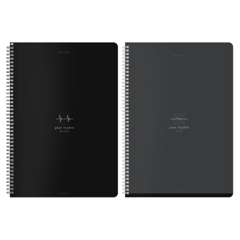 Тетрадь А4, 96 л., BRAUBERG, гребень, клетка, матовая ламинация, Ритм (микс в спайке),