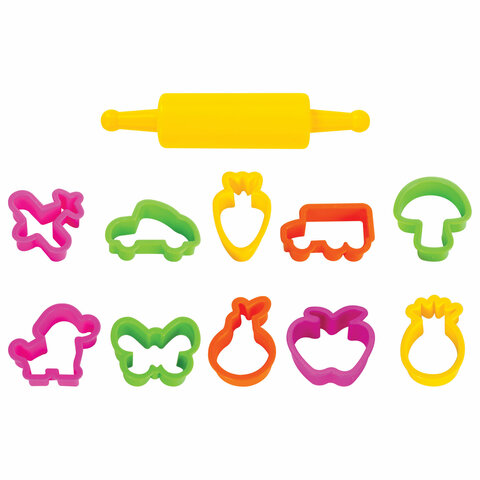 Формочки для лепки 10 штук и скалка ЮНЛАНДИЯ, европодвес