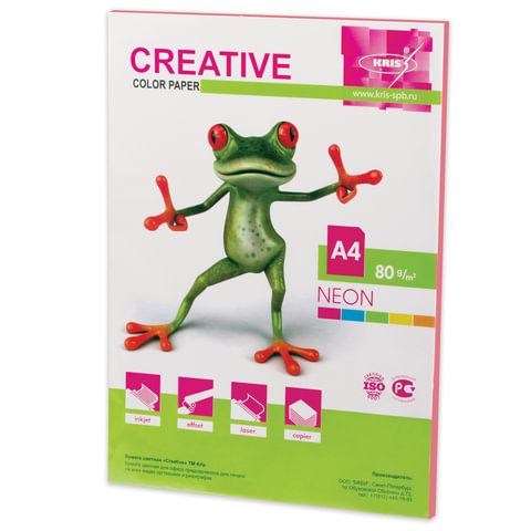 Бумага цветная CREATIVE color, А4, 80 г/м2, 50 л., неон, розовая