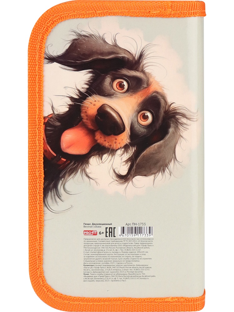 Пенал 2-секц, большой ВЕСЁЛАЯ СОБАКА (ПН-1733) 190х105, ламинированный картон