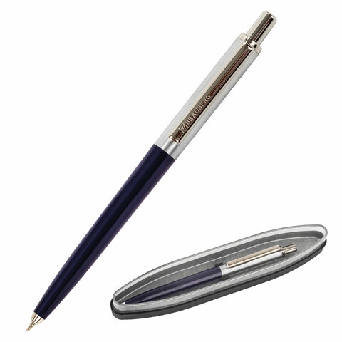 Ручка подарочная шариковая BRAUBERG "Soprano", СИНЯЯ, корпус серебристый с синим, линия письма 0,5 м