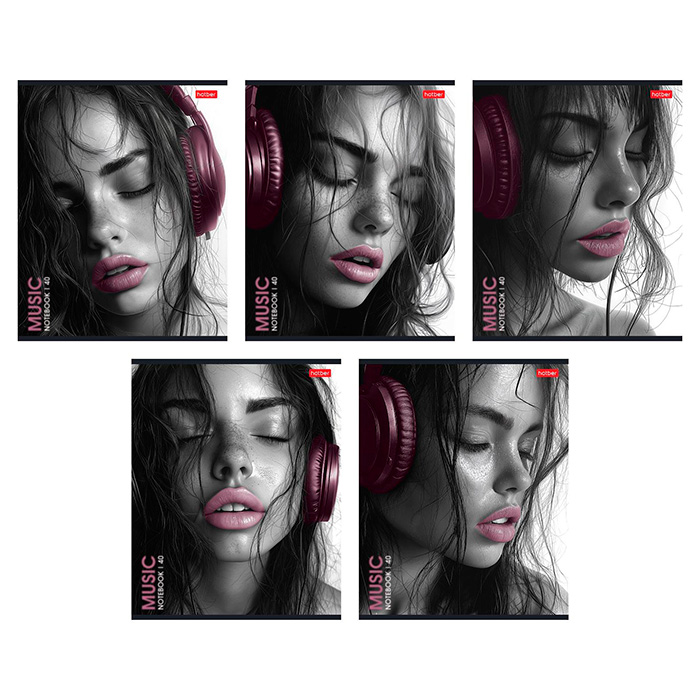 Тетрадь 40л.кл.скрепка Hatber, "Наедине с музыкой" пластик. обложка, 5 диз.