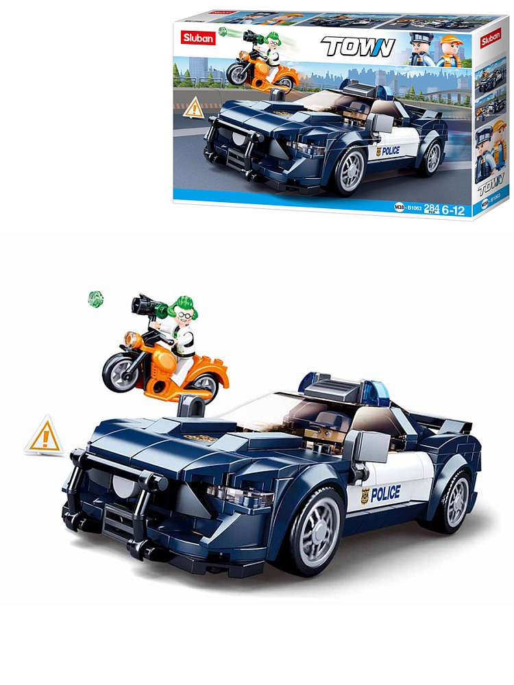Конструктор пластиковый.SLUBAN.Полиция (284 дет.,2 фигуры,в кор.)