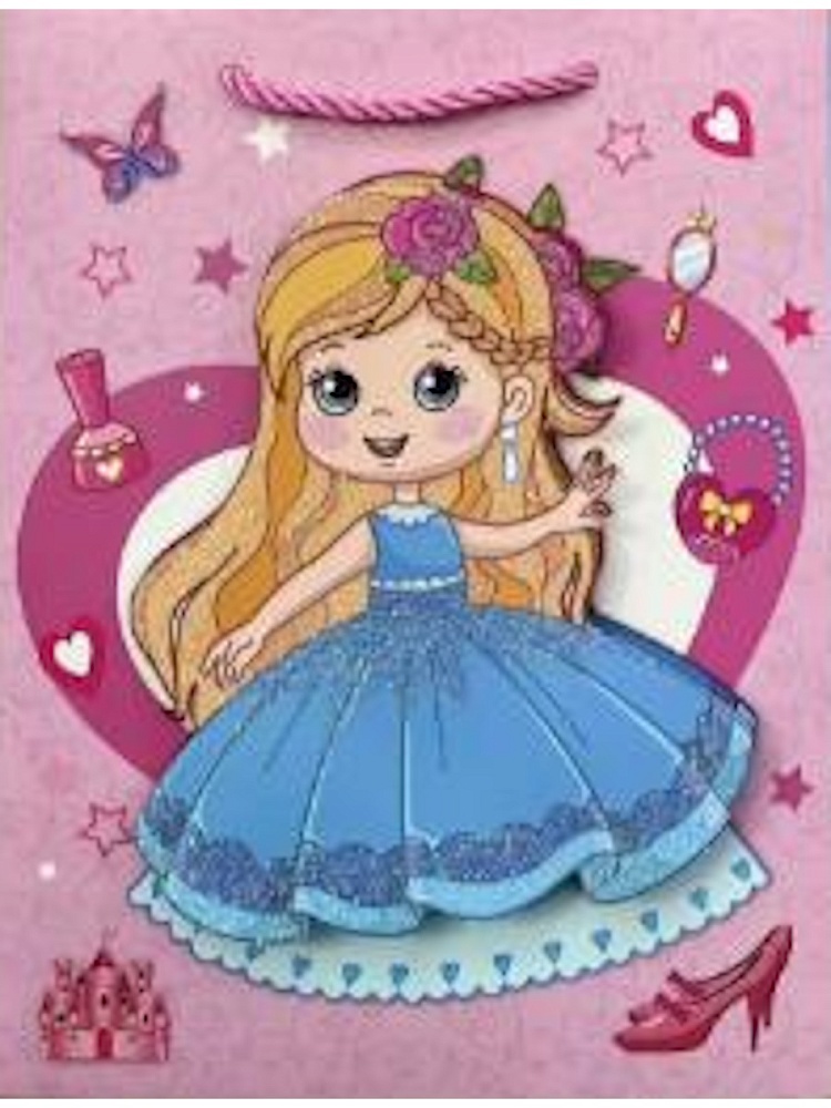 Пакет подарочный мат.лам,глиттер,3Dэл. 31*42*12см(XL), Принцесса в платье