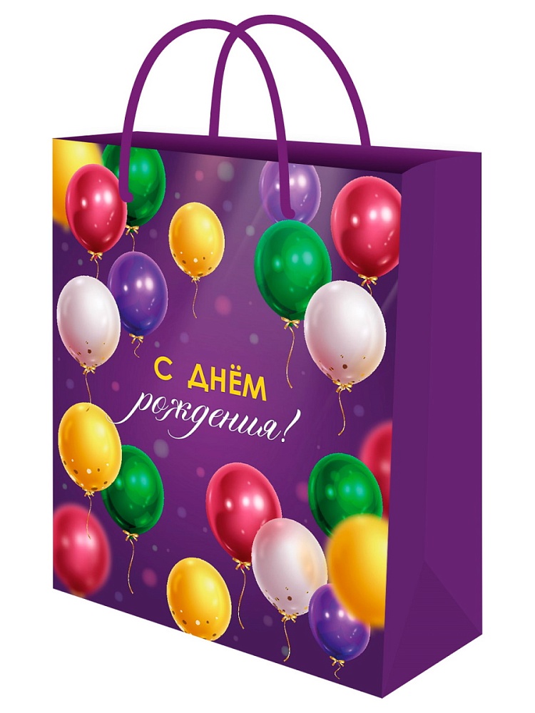 Пакет подарочный с глянц.лам. 26,4х32,7x8 см (L) Разноцветные шары
