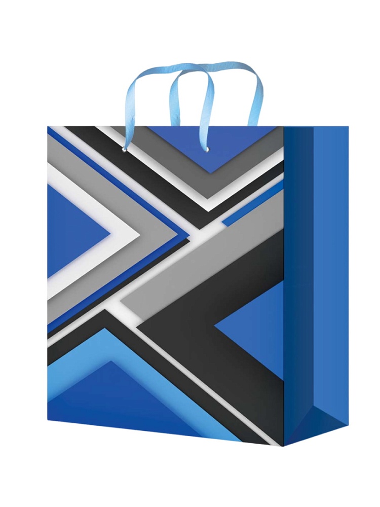 Пакет подарочный с глянцевой ламинацией 18x23x8см (М) Синий стиль