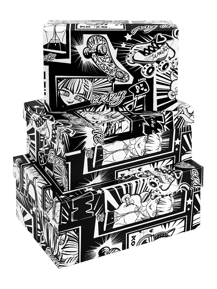 Набор прямоугольных коробок 3 в 1 Аниме комикс (23х16х9,5-19х12х6,5см) "Собств. разраб."