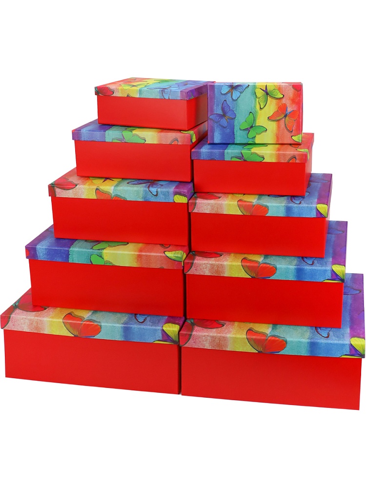 Коробка прямоугольная 10 в 1 "Радужные бабочки" 19X13X7.5 см