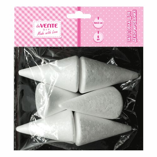 Набор д/декорирования deVente "Заготовка для декорирования. Конусы" 80*45мм, 6шт, белые, пенополистирол