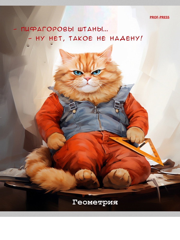Тетрадь КЛЕТКА 48л. ГЕОМЕТРИЯ «ЖИЛ БЫЛ КОТ» стандарт, б/о