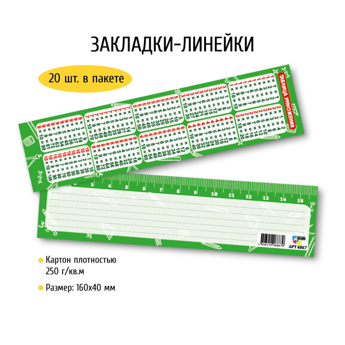 Закладка шпаргалка 40×160 мм таблица умножения