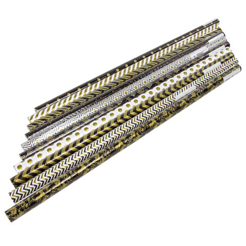 Бумага упаковочная подарочная мелованная "Golden pattern", 70x100 см, 10 дизайнов ассорти, ЗОЛОТАЯ СКАЗКА