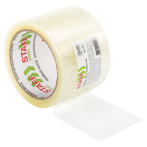 Клейкая лента упаковочная 72 мм x 66 м, прозрачная, толщина 40 микрон, STAFF