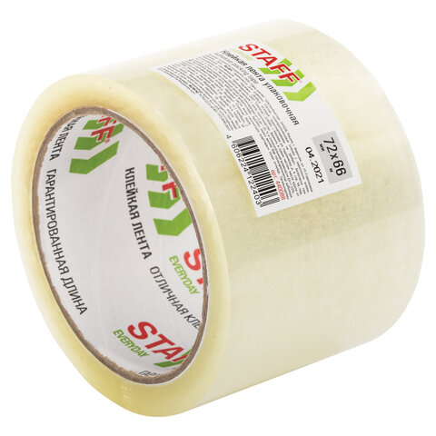 Клейкая лента упаковочная 72 мм x 66 м, прозрачная, толщина 40 микрон, STAFF