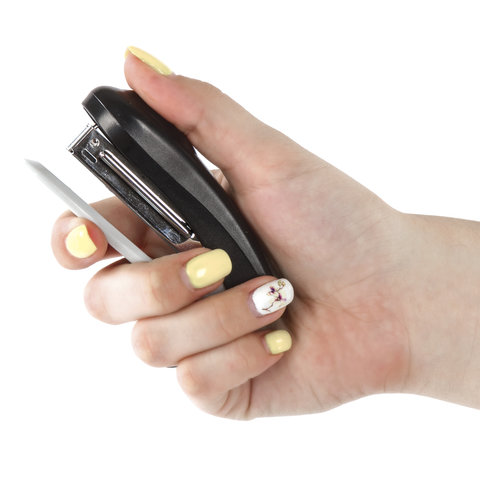 Степлер BRAUBERG "Einkommen", №10, до 12 листов, металлический механизм, антистеплер, черный