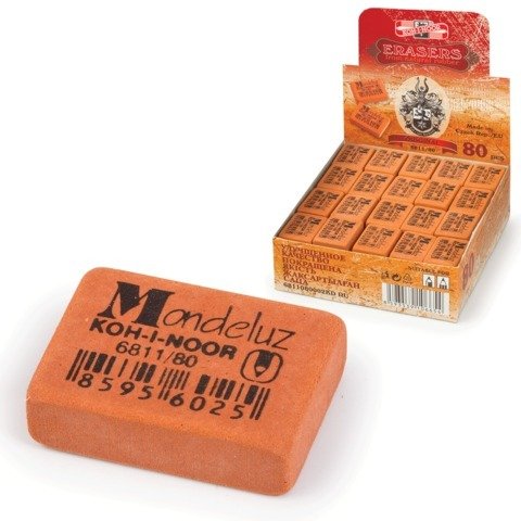 Резинка стирательная KOH-I-NOOR "Mondeluz", прямоугольная, 26x18,5x8 мм, оранжевая, картонный диспле