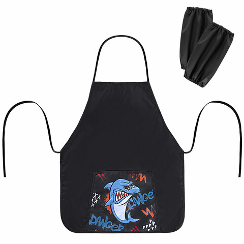 Накидка фартук с нарукавниками для труда ПИФАГОР, 1 карман, 46х54 см, "Angry shark"