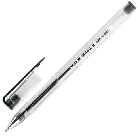 Ручка гелевая STAFF, ЧЕРНАЯ, корпус прозрачный, хромированные детали, узел 0,5 мм, линия письма 0,35