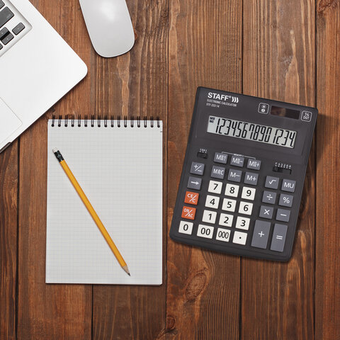 Калькулятор настольный STAFF PLUS STF-333 (200x154 мм), 14 разрядов, двойное питание