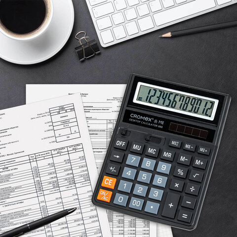 Калькулятор настольный CROMEX 888 (185x145 мм), 12 разрядов, ЧЕРНЫЙ