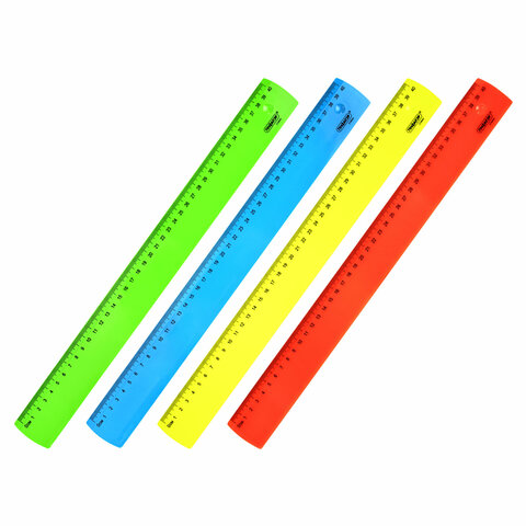 Линейка 40 см пластиковая ПИФАГОР, неоновая, ассорти