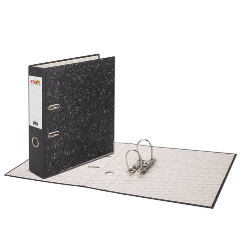 Папка-регистратор STAFF "EVERYDAY" с мраморным покрытием, 70 мм, с уголком, черный корешок