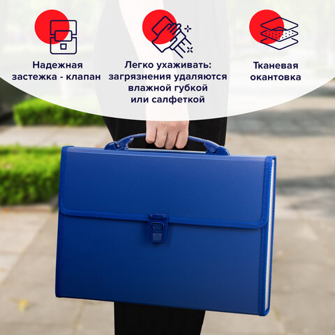 Портфель пластиковый BRAUBERG, А4, 332х245х35 мм, 13 отделений, текстура, пластиковый индекс, темно-