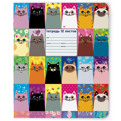 Тетрадь 12л.лин.скрепка Альт, "Котомания", вд-лак