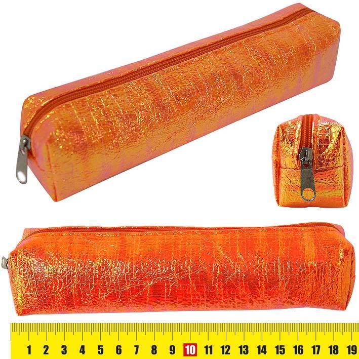 Пенал мягкий 19х4.5х3см, "Неон", фольгированная ткань, оранжевый
