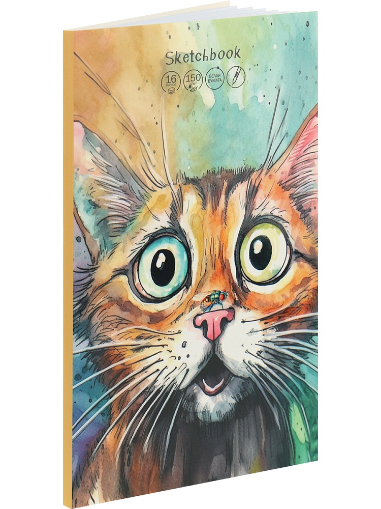 Скетчбук-гармошка для маркеров А5,16л. КОШАЧЬЕ УДИВЛЕНИЕ (08-9999) одност.,150г,мат лам выб лак
