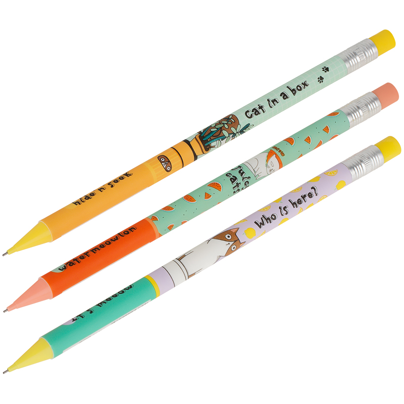Карандаш механический MESHU "Jucy cats", печать на корпусе, с ластиком, 0,7мм, ассорти