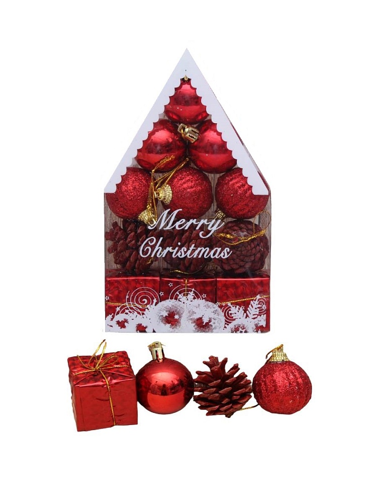 Набор красных новогодних украшений, 4 см Новогодний домик, 12 шт. НУ-4411