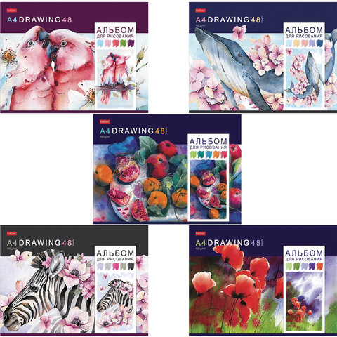Альбом для рисования, А4, 48 листов, скоба, обложка картон, HATBER, 205х290 мм, "Акварельная палитра"