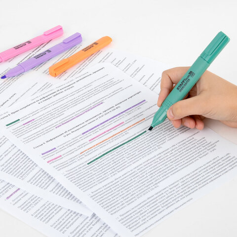 Набор текстовыделителей 4 ПАСТЕЛЬНЫХ ЦВЕТА, АССОРТИ, STAFF College "STICK PASTEL", линия письма 1-4 мм, скошенный наконечник