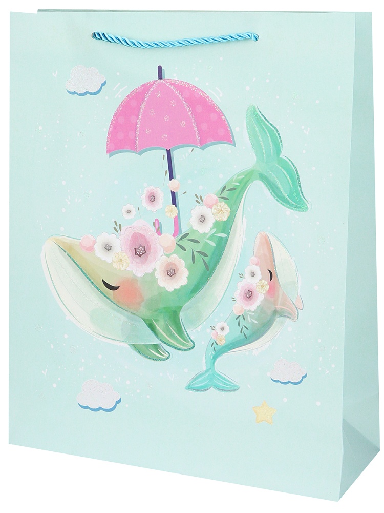 Dream cards Пакет подар. с мат. лам. и глит.26.4х32.7х13.6см р-р(L),Милый кит,210г ППК-2584