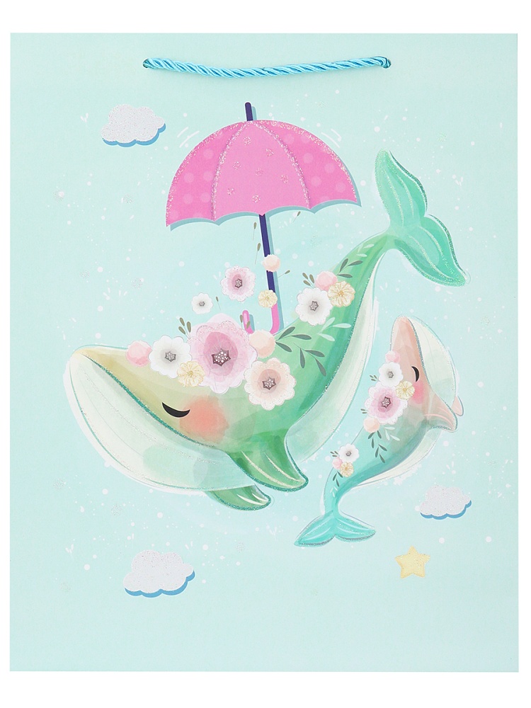 Dream cards Пакет подар. с мат. лам. и глит.26.4х32.7х13.6см р-р(L),Милый кит,210г ППК-2584