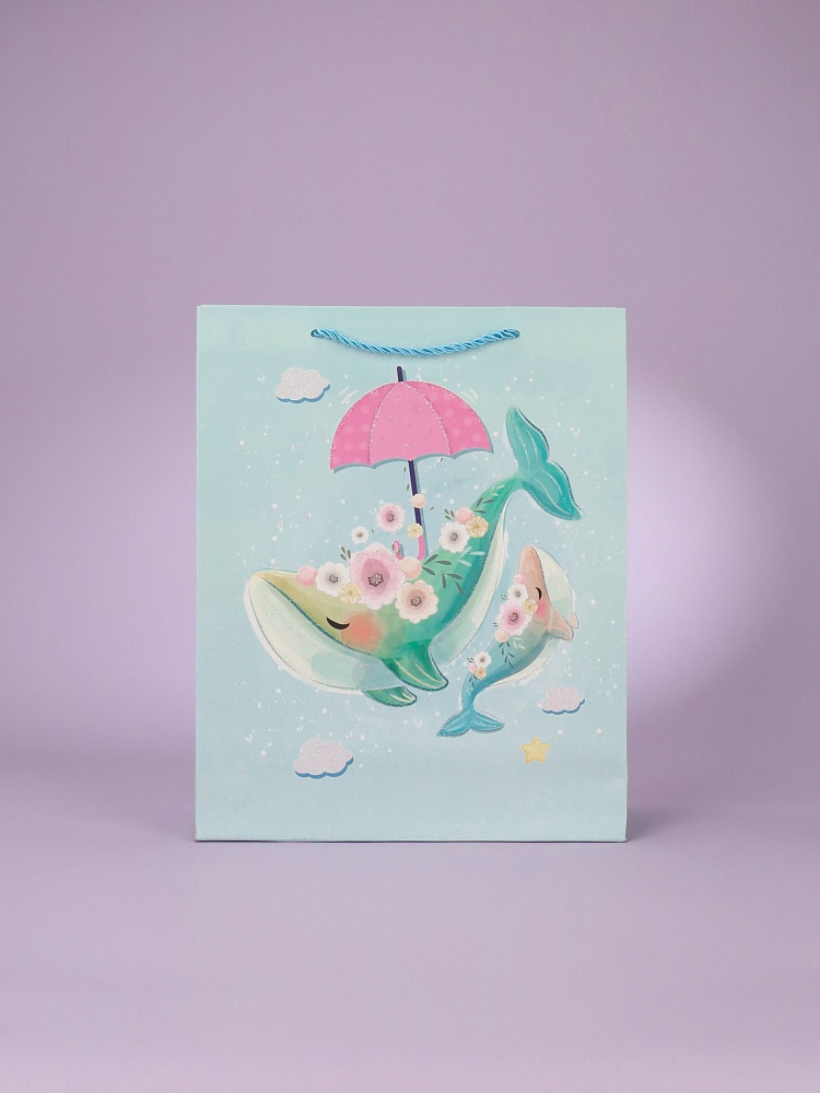 Dream cards Пакет подар. с мат. лам. и глит.26.4х32.7х13.6см р-р(L),Милый кит,210г ППК-2584