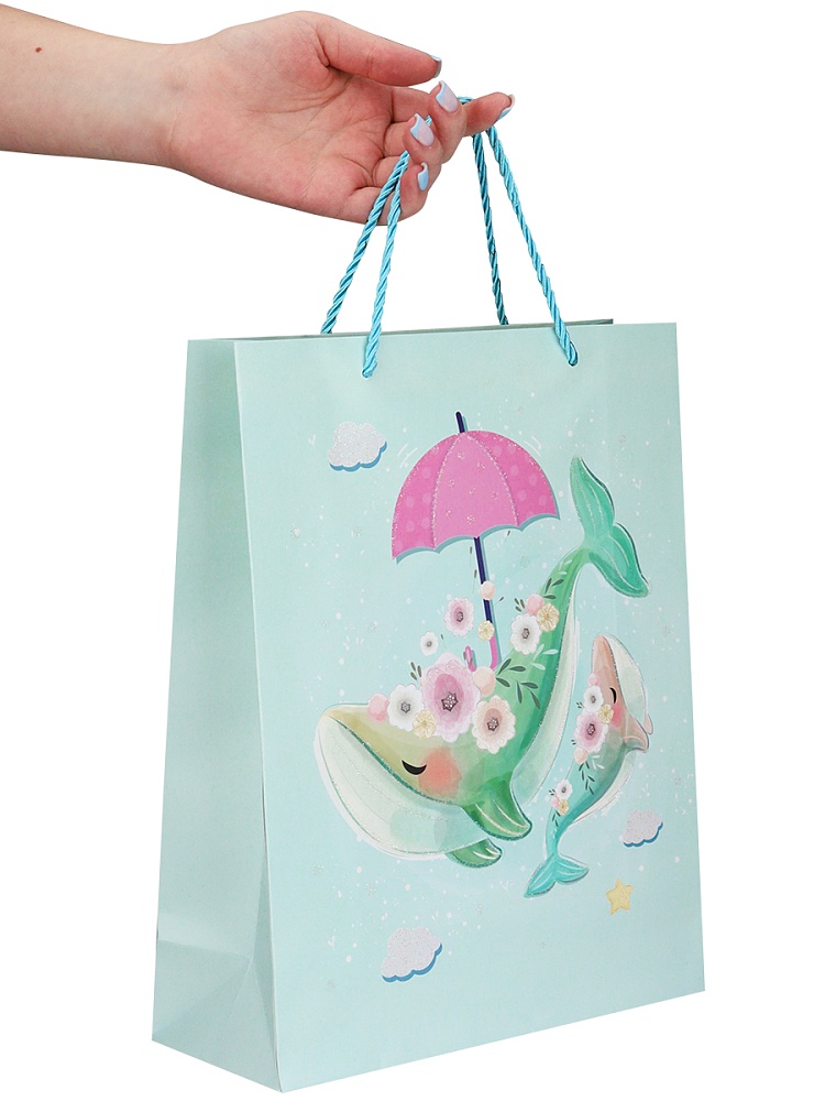 Dream cards Пакет подар. с мат. лам. и глит.26.4х32.7х13.6см р-р(L),Милый кит,210г ППК-2584