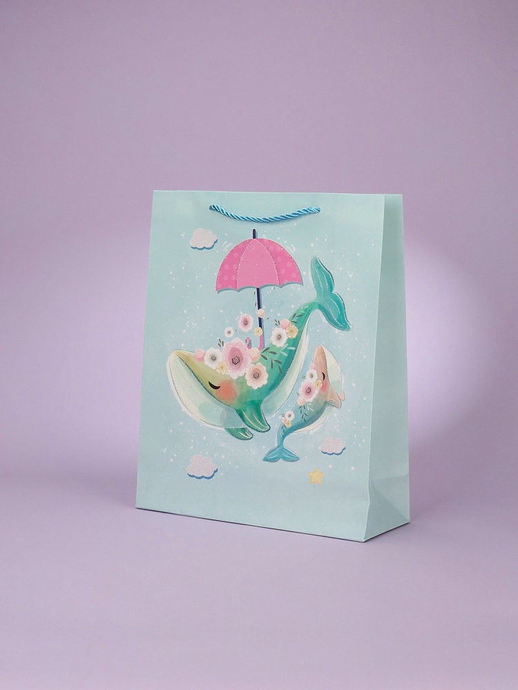 Dream cards Пакет подар. с мат. лам. и глит.26.4х32.7х13.6см р-р(L),Милый кит,210г ППК-2584